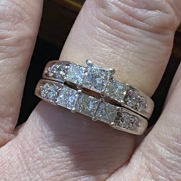 ❤️DAY 3 CT. T.W. Princess-Cut Diamond Three Stone Bridal Set in 14K White Gold
